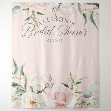pink watercolor floral chic bridal shower backdrop