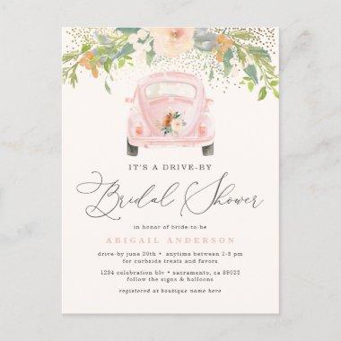 Pink Watercolor Floral Drive By Bridal Shower Invitation PostInvitations