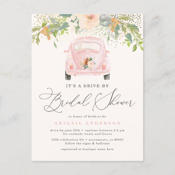 Pink Watercolor Floral Drive By Bridal Shower Invitation PostInvitations