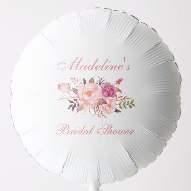 Pink Watercolor Floral Gold  Helium Balloon