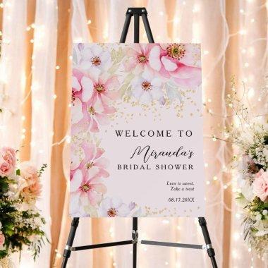 Pink Watercolor Floral Gold Glitter  Foam Board