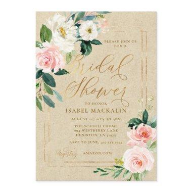 Pink Watercolor Floral Kraft Rustic