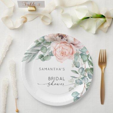 Pink Watercolor Floral Peony Bridal Shower Paper Plates