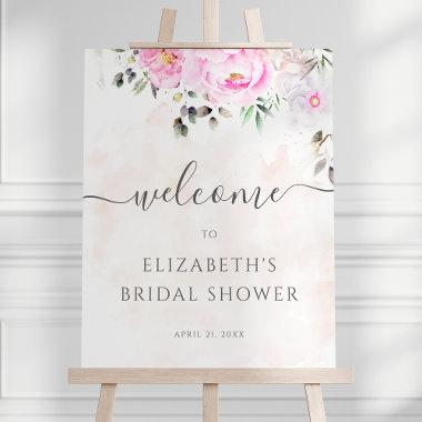 Pink Watercolor Floral Peony Bridal Shower Welcome Foam Board