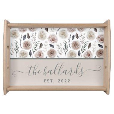 Pink Watercolor Floral Personalized Serving Tray