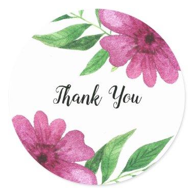 Pink Watercolor Flower Floral Spring Bridal Shower Classic Round Sticker