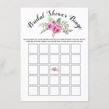 Pink watercolor flowers bridal bingo game Invitations