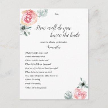 Pink watercolor flowers Bridal Shower Game Announcement PostInvitations