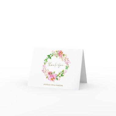 Pink Watercolor Flowers Bridal Shower Personalized Thank You Invitations