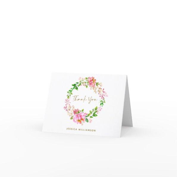 Pink Watercolor Flowers  Personalized Thank You