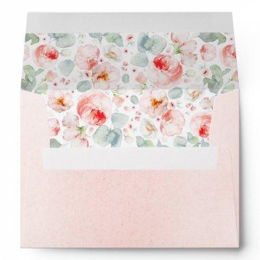 Pink Watercolor Flowers Elegant Bright Envelope
