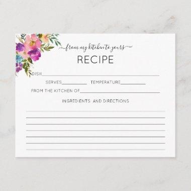 Pink Watercolor From My Kitchen to Yours Recipe Enclosure Invitations