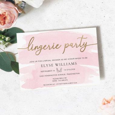 Pink Watercolor Gold Lingerie Party Bridal Shower Invitations