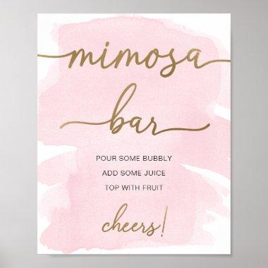 Pink Watercolor Gold Mimosa Bar Sign