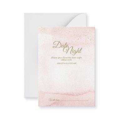 Pink Watercolor Gold Type Date Night Advice Card