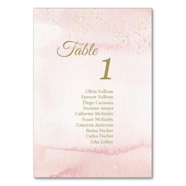 Pink Watercolor Gold Type Table Numbers Guests