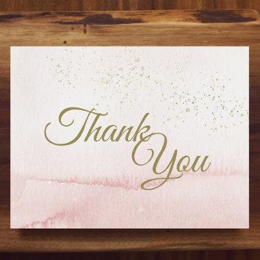 Pink Watercolor Gold Type Thank You Flat Invitations
