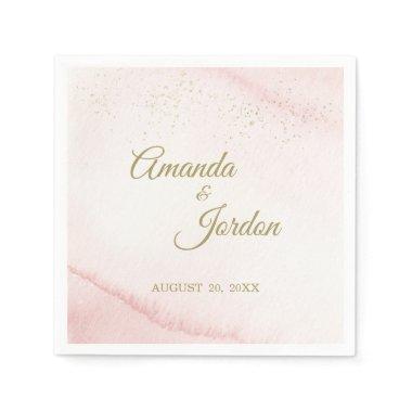 Pink Watercolor Gold Type Wedding Cocktail Napkin