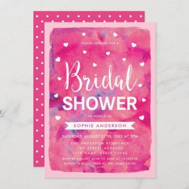 Pink Watercolor Hearts Bridal Shower Invitations