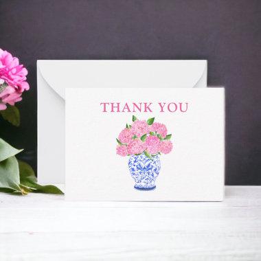 Pink Watercolor Hydrangeas Chinoiserie Thank You Note Invitations