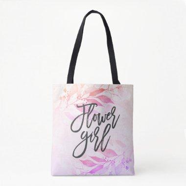 Pink Watercolor Leaf Botanical Wedding Flower Girl Tote Bag
