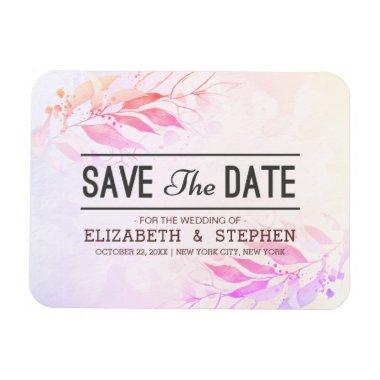 Pink Watercolor Leaf Flowers Wedding Save The Date Magnet