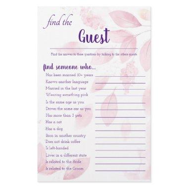 Pink Watercolor Leaves Find the Guest Game  Flyer