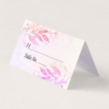 Pink Watercolor Leaves Wedding Table Number Escort