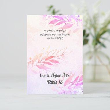Pink Watercolor Leaves Wedding Table Number Escort