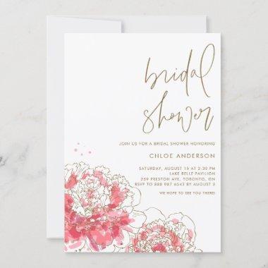 Pink Watercolor Peonies Bridal Shower Invitations