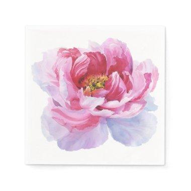 Pink Watercolor Peony White Paper Napkins