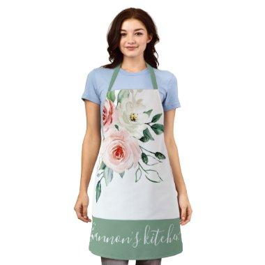 Pink Watercolor Rose All-Over Print Apron