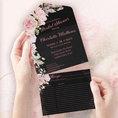 Pink Watercolor Roses Bridal Shower All In One Invitations