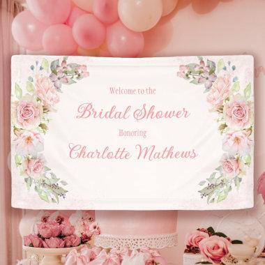 Pink Watercolor Roses Bridal Shower Banner
