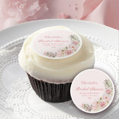 Pink Watercolor Roses Bridal Shower Edible Frosting Rounds