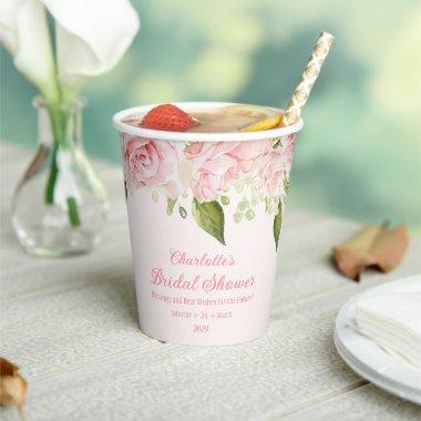 Pink Watercolor Roses Bridal Shower Paper Cups