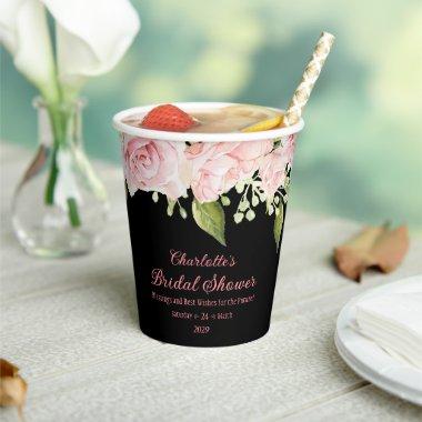 Pink Watercolor Roses Bridal Shower Paper Cups