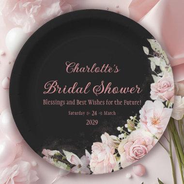Pink Watercolor Roses Bridal Shower Paper Plates