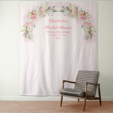 Pink Watercolor Roses Bridal Shower Photo Backdrop