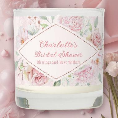 Pink Watercolor Roses Bridal Shower Scented Candle