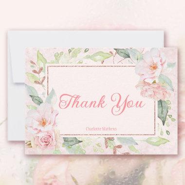 Pink Watercolor Roses Bridal Shower Thank You Invitations