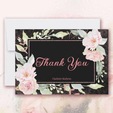 Pink Watercolor Roses Moody Black Bridal Thank You Invitations