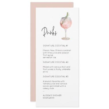 Pink Watercolor Signature Cocktail Menu