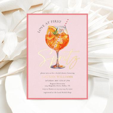 Pink Watercolor Spritz Cocktail Bridal Shower Foil Invitations