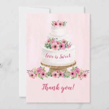 Pink Watercolor Wedding Cake Bridal Shower Thank You Invitations