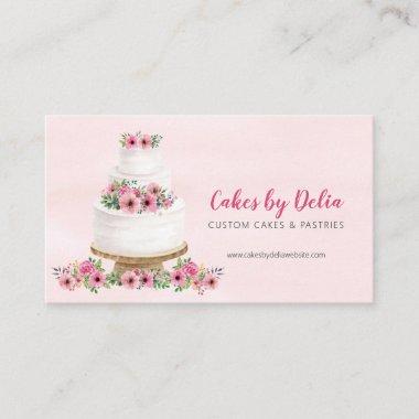 Pink Watercolor Wedding Cake Business Invitations