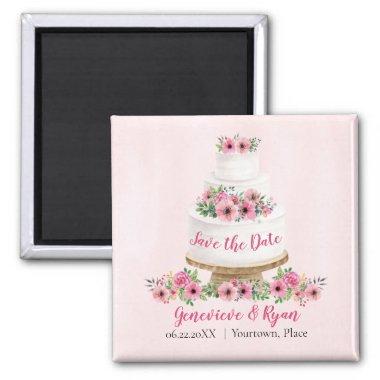 Pink Watercolor Wedding Cake Save the Date Magnet