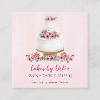 Pink Watercolor Wedding Cake Square Business Invitations