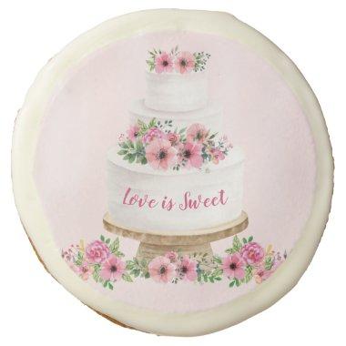 Pink Watercolor Wedding Cake Sugar Cookie