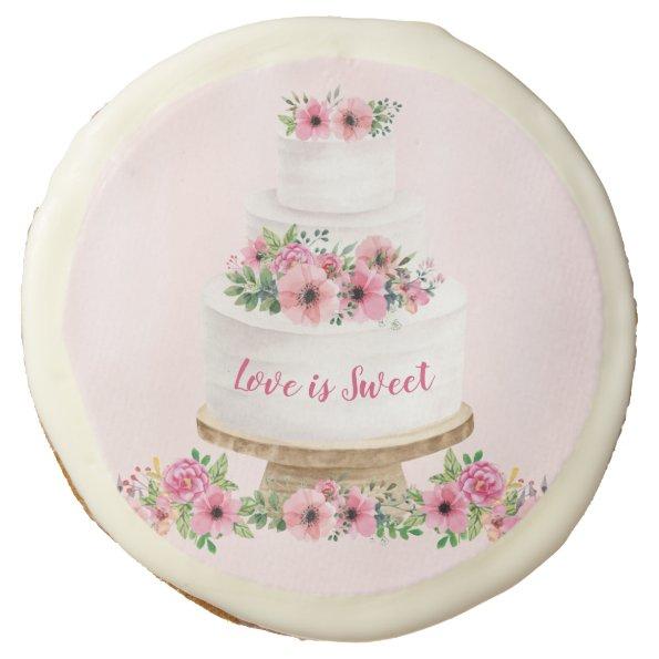 Pink Watercolor Wedding Cake Sugar Cookie